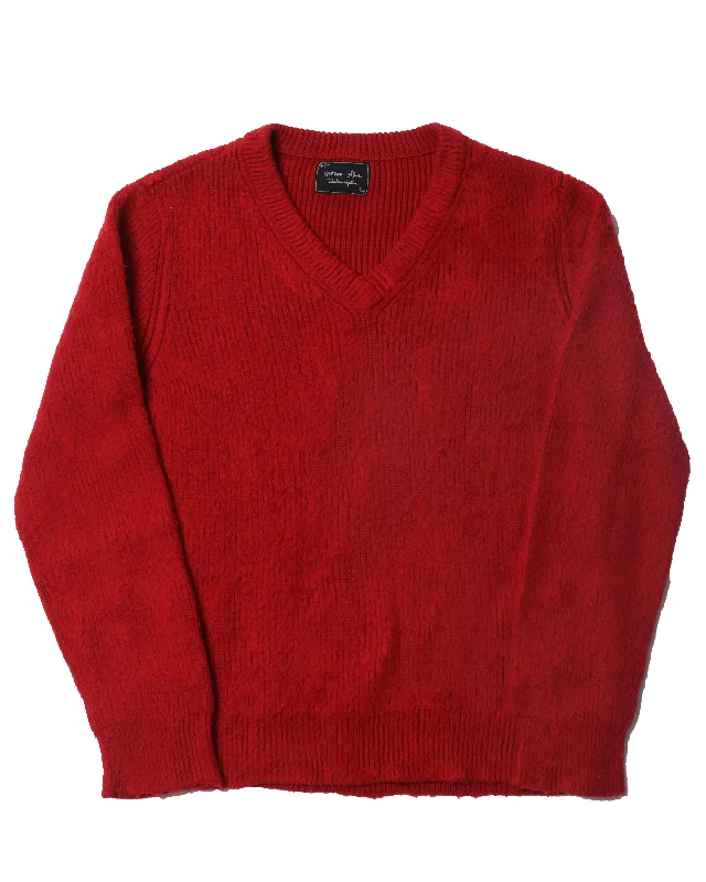 Red Knit Sweater Terry Blend Velvet Blend Canvas Blend
