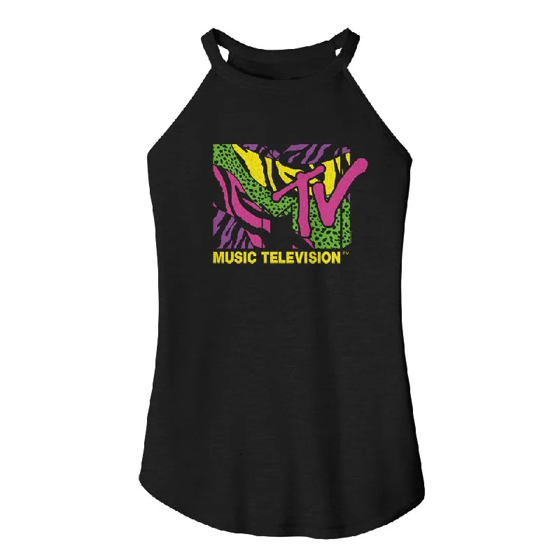 MTV Eye-Catching ROCKER Tank Top, Leopard And Zebra Print Logo lime green tank