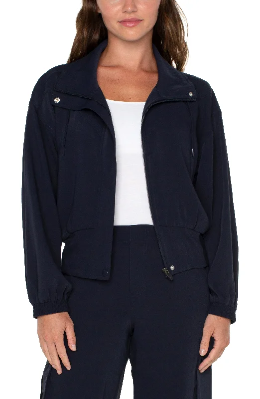 Liverpool Zip Up Dolman Jacket (lunar blue) Satin Fabric Silk Fabric Chiffon Fabric