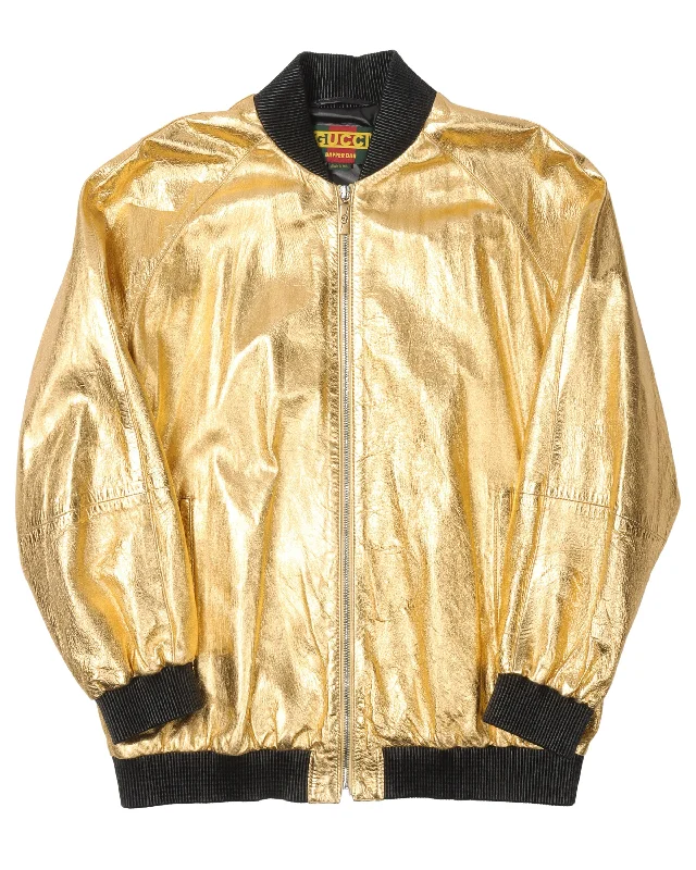 Dapper Dan Gold Sequin Jacket A-Line Jacket Boat Neck Shawl Collar