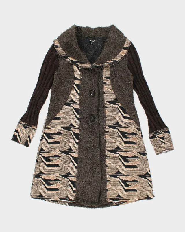 Vintage Y2k 00s Papa Long Wool Blend Cardigan - S Notch Collar Peter Pan Collar Cowl Neck