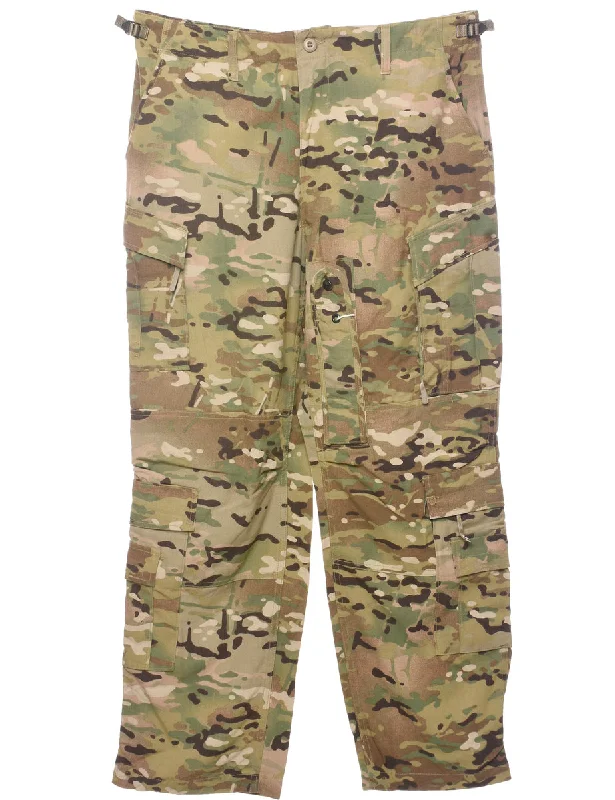 Camouflage Print Y2K Cargo Trousers - W37 L31 High Waist Slim Fit Ankle Length