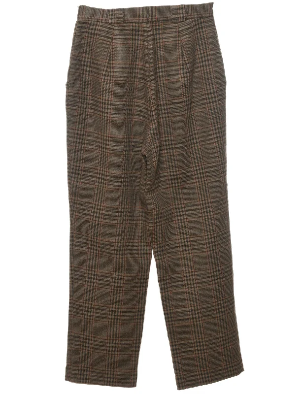 Brown Dogtooth Check Trousers - W28 L29 Trousers Timeless Classic