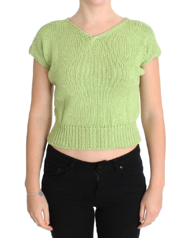 PINK MEMORIES Elegant Green Knitted Sleeveless Vest Sweater Layered Multi-layer Single Layer