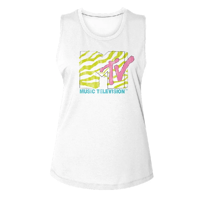 MTV Eye-Catching Tank Top, Neon Zebra Logo turquoise tank top