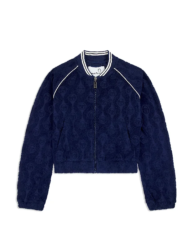 Zona Track Jacket- Maritime Blue Embroidered Jacket Appliqued Jacket Beaded Jacket