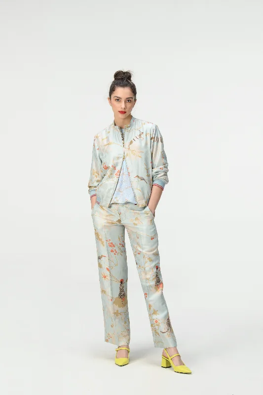 Rainforest Straight Fit Trousers Ice Blue Silk Damask Trousers practical durable