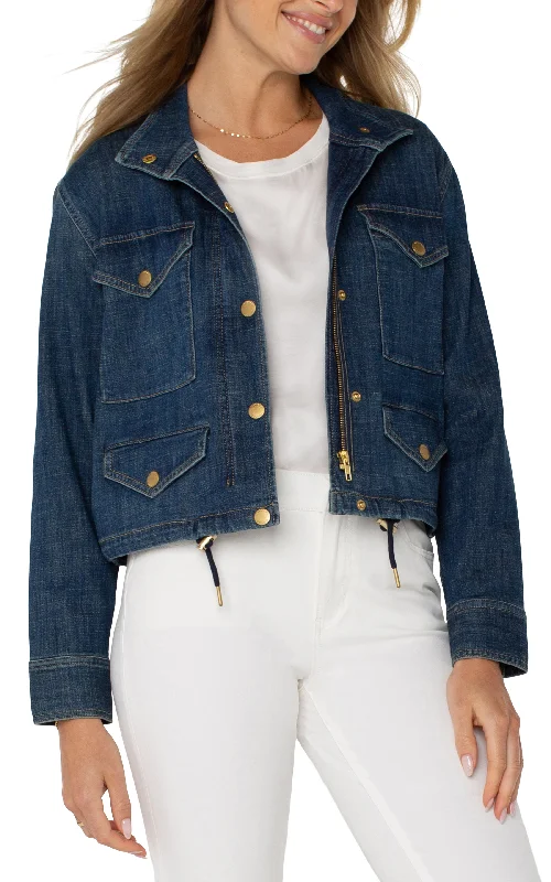 Liverpool Cropped Cargo Jacket (Laguna Beach) Chenille Fabric Brocade Fabric Lace Fabric