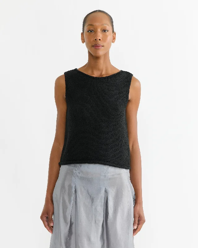 Boat Neck Knit Tank in Black metallic tank top