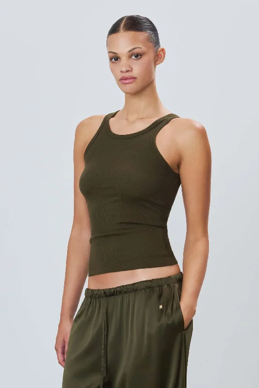 Eterne - High Neck Fitted Tank in Moss comfortable tank top
