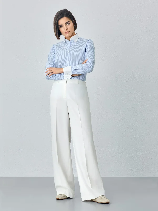 Ecru Loose Fit Trousers In Rayon Blend Chinos Cotton Straight Leg