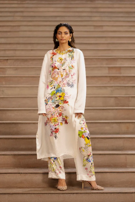 Floral Print Kurta With Trouser Trousers Cargo pockets