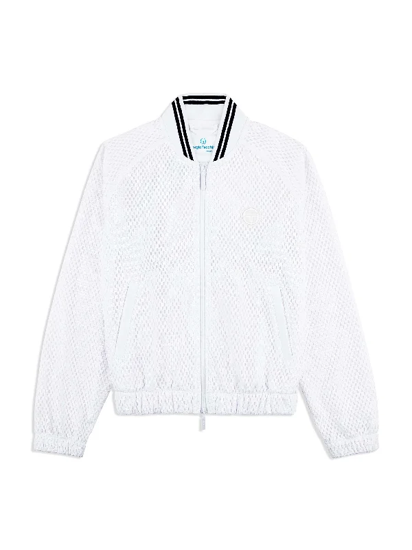 Adria Mesh Track Jacket- Brilliant White Stand-Up Collar Roll-Neck Collar Turtle Neck Adria Mesh Track Jacket- Brilliant White Stand-Up Collar Roll-Neck Collar Turtle Neck