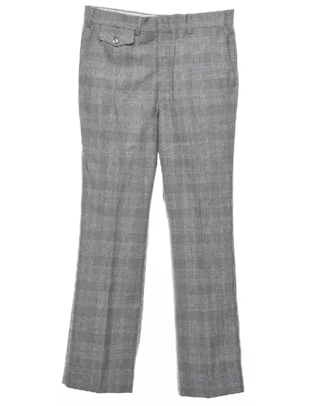 Checked Pattern Grey Straight-Fit Trousers - W34 L30 Trousers stylish elegant