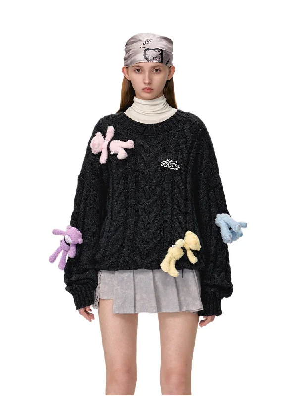 Rainbow Bear Weave Crewneck Sweater High Neck Crew Neck V-Neck