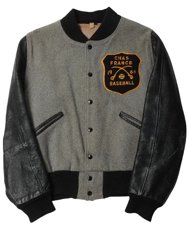 1966 French Baseball Varsity Jacket Stand-Up Collar Roll-Neck Collar Turtle Neck