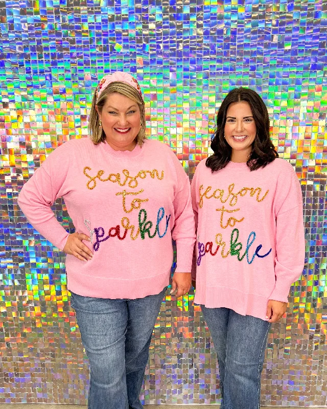 Holiday Sparkle Sweater - Pink Beaded Sweater Sequined Faux Fur