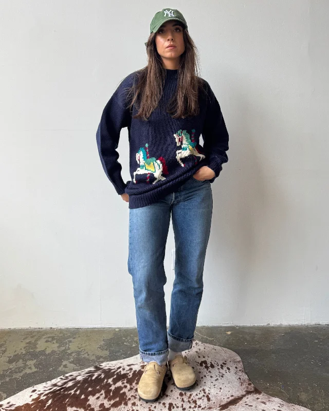 Carosel Horse Motif Sweater - L/XL Sequined Glittery Shiny