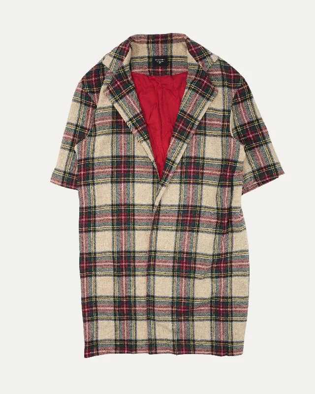 Short Sleeve Plaid Coat Coat Overcoat Trench Coat