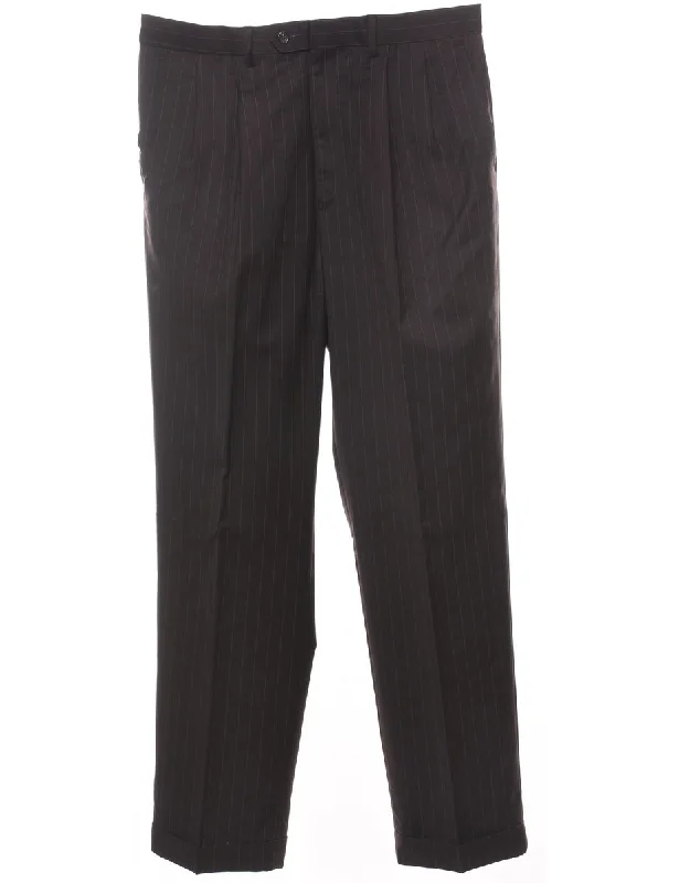 Chaps Black Striped Trousers - W34 L31 Trousers Tapered Slim Fit