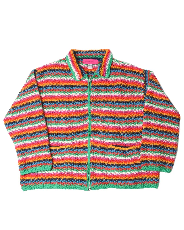 Rainbow Knitted Zip Up Sweater Zippered Front Buttoned Front Snap Front