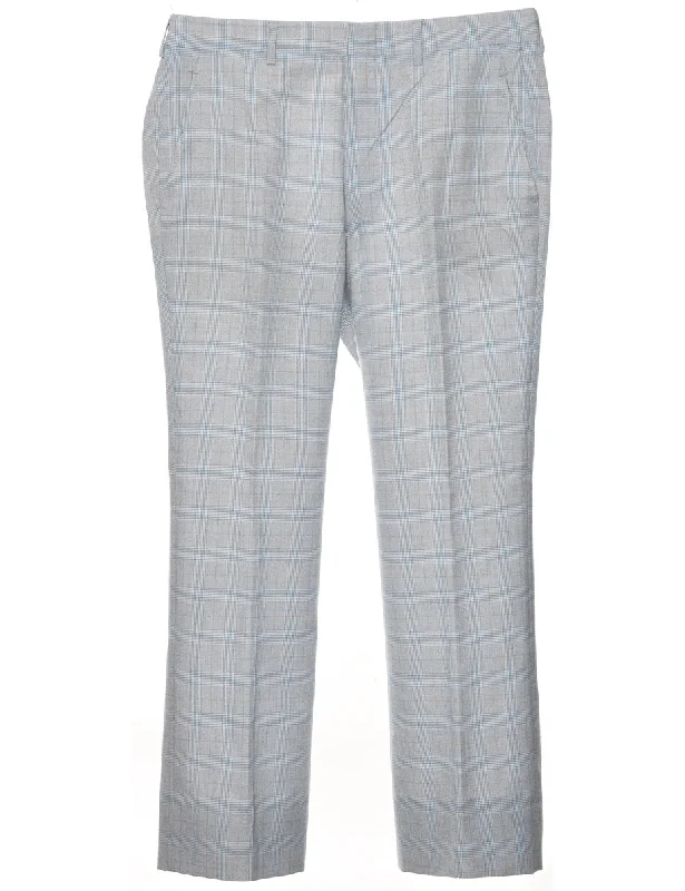 Checked Pattern Light Blue & Light Grey Classic Trousers - W35 L30 Trousers sophisticated sleek Checked Pattern Light Blue & Light Grey Classic Trousers - W35 L30 Trousers sophisticated sleek