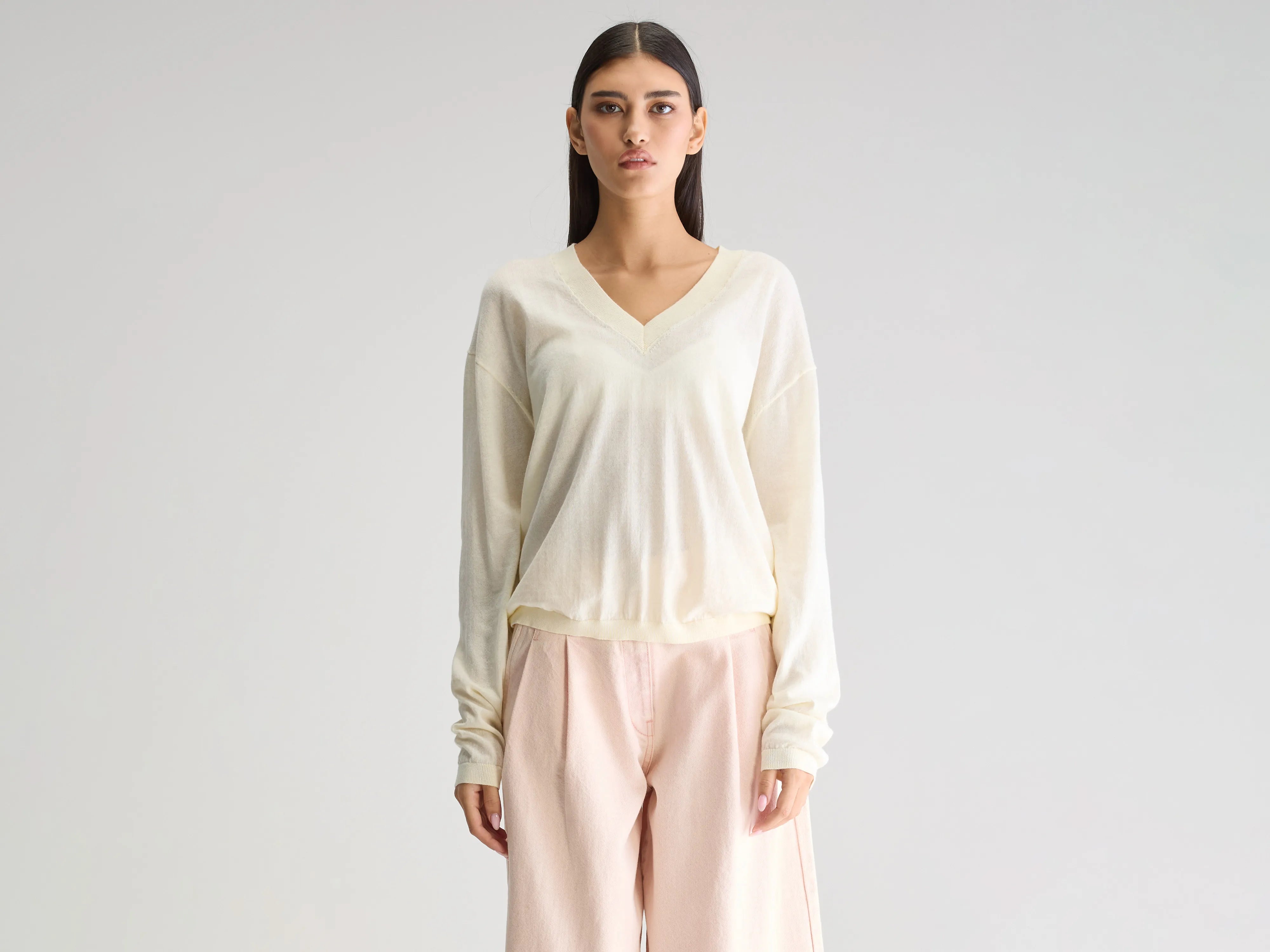 Alima v-neck sweater (251 / W / SEAFOAM) Chenille Brocade Lace