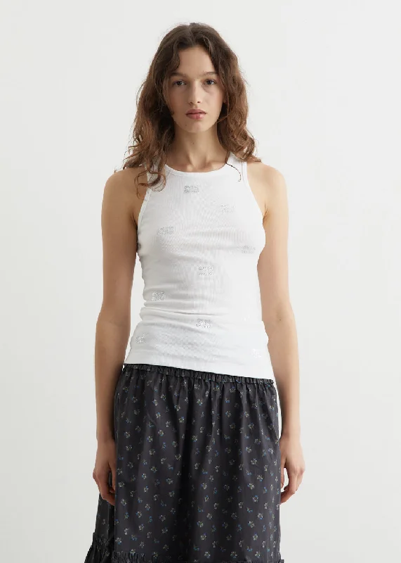 Soft Cotton Rib Rhinestone Butterfly Tank Top peach tank top
