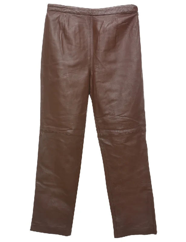 Clio Brown Classic Leather Trousers - W32 L32 Trousers fashionable chic