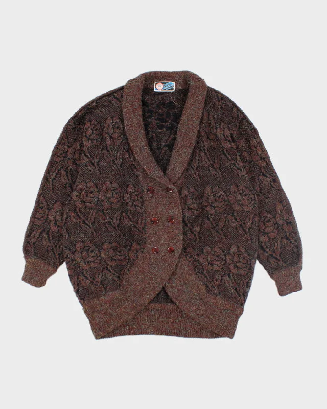 Vintage 80s Sparkly Chunky Knit Cardigan - L Fitted Slim Tailored