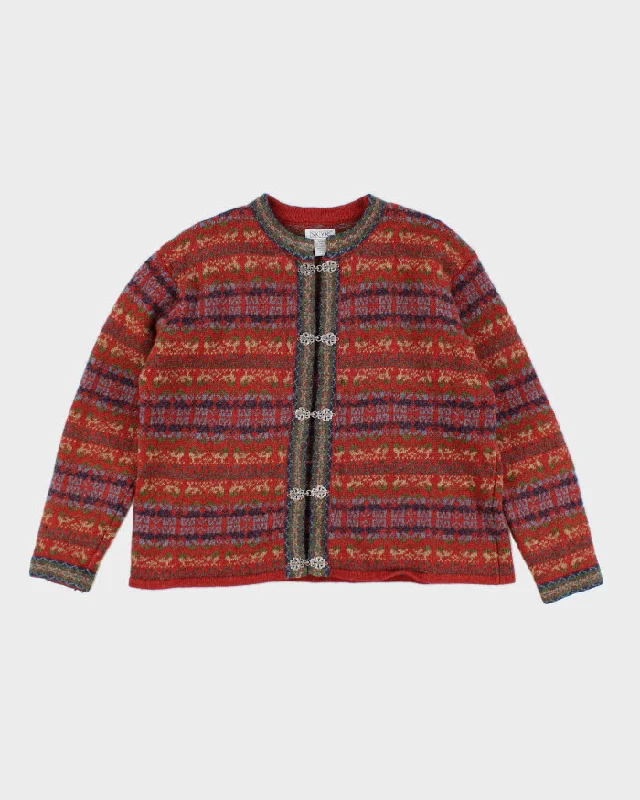 Skyr Wool Nordic Knit Clasp Cardigan - M Mesh Blend Leather Blend Suede Blend