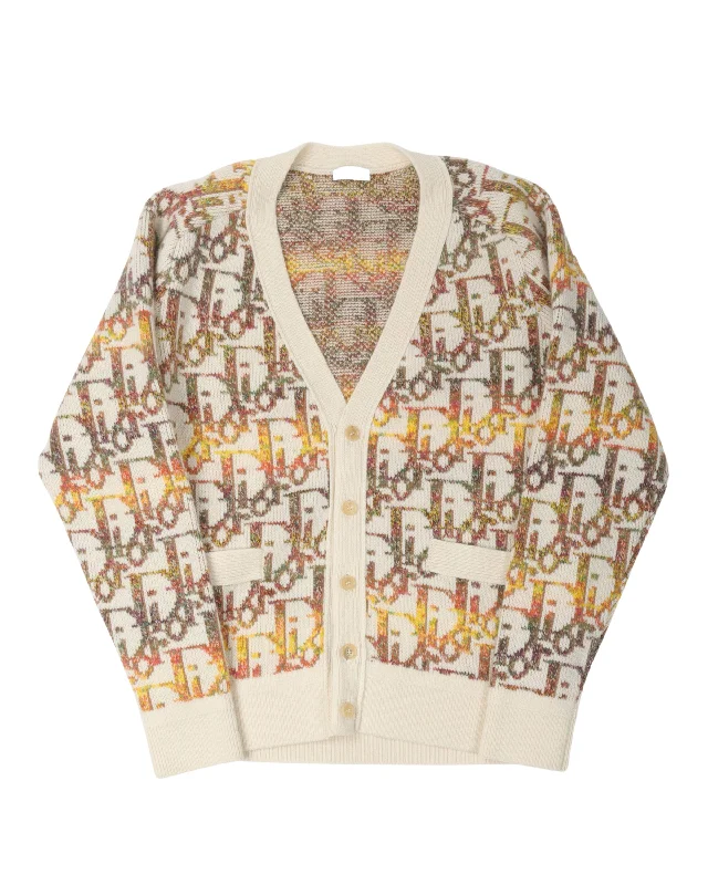 Oblique Logo Cardigan Notch Collar Peter Pan Collar Cowl Neck