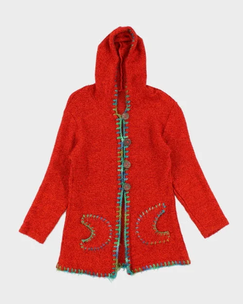 Orange Hippie Cardigan - M Houndstooth Herringbone Solid