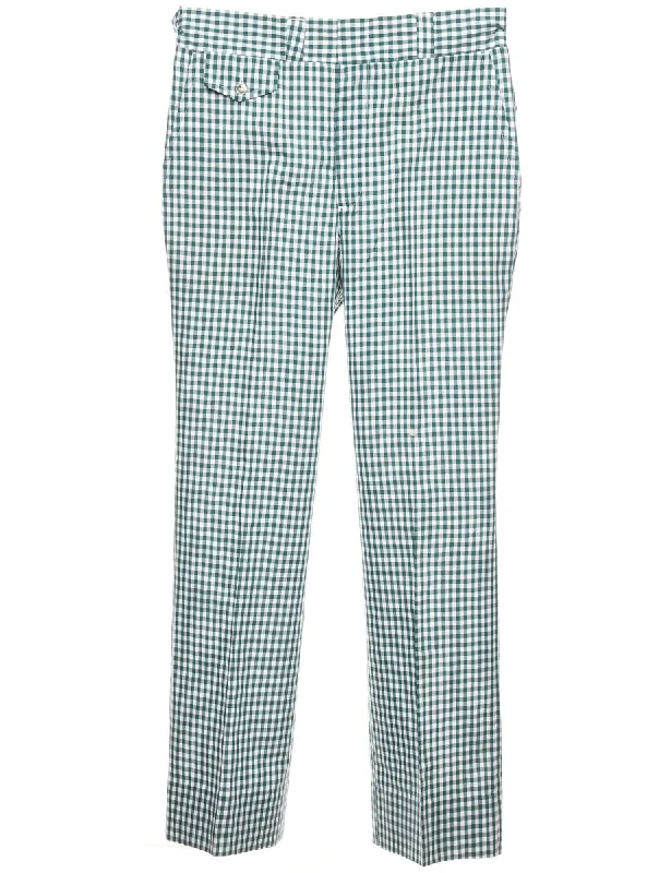 Checked Pattern Green & White Trousers - W32 L30 Trousers Timeless Classic