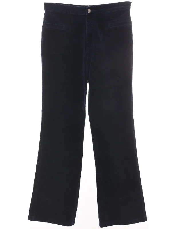 Corduroy Fabric Navy Flared Trousers - W30 L30 Trousers Leather Faux
