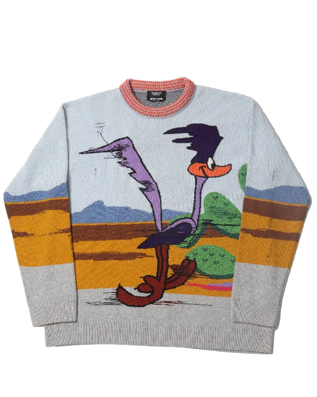 Distressed Road Runner Knit Sweater High Neck Crew Neck V-Neck