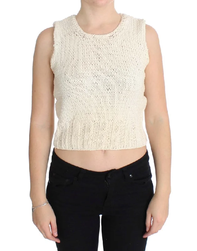 PINK MEMORIES Beige Sleeveless Cotton Blend Vest Sweater Velvet Chenille Corduroy