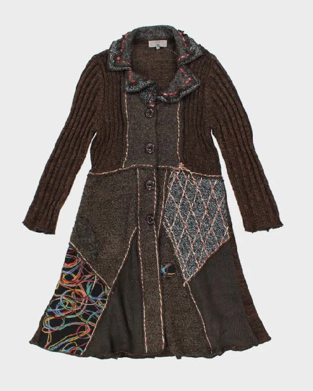 Vintage Y2k 00s Pretty Angel Patchwork Knit Cardigan - M Striped Floral Plaid