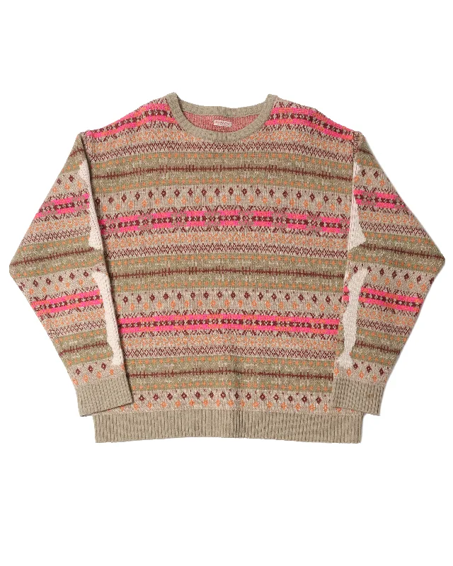 Bone Fair Isle Knit Sweater Terry Blend Velvet Blend Canvas Blend