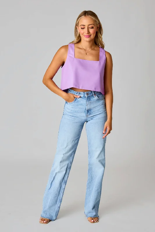 Manning Vegan Leather Cropped Tank Top - Purple lightweight tank top