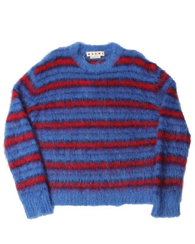 Mohair Stripped Sweater Mesh Blend Leather Blend Suede Blend