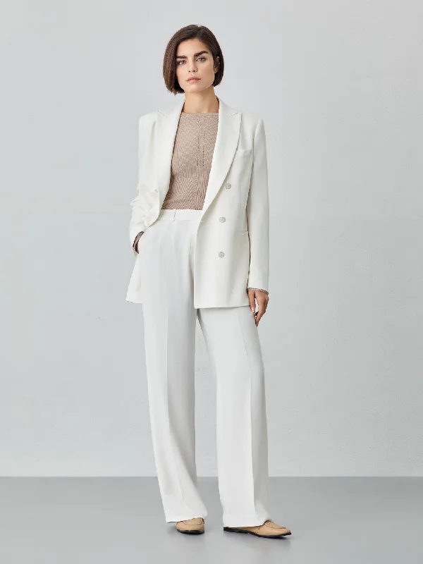 Loose Fit Trousers In Viscose Blend With Pleats Trousers Elastic Waist Soft