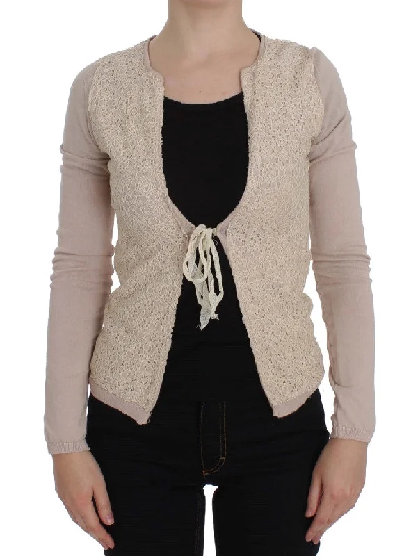 PINK MEMORIES Elegant Pink Wrap Sweater Cotton Knit Fitted Slim Tailored