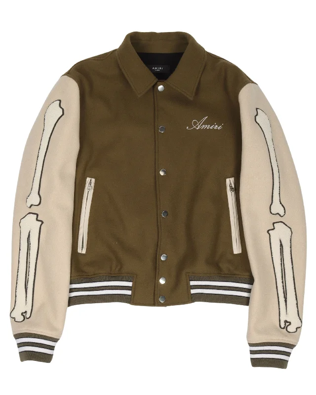 Bones Varsity Jacket Notch Collar Peter Pan Collar Cowl Neck