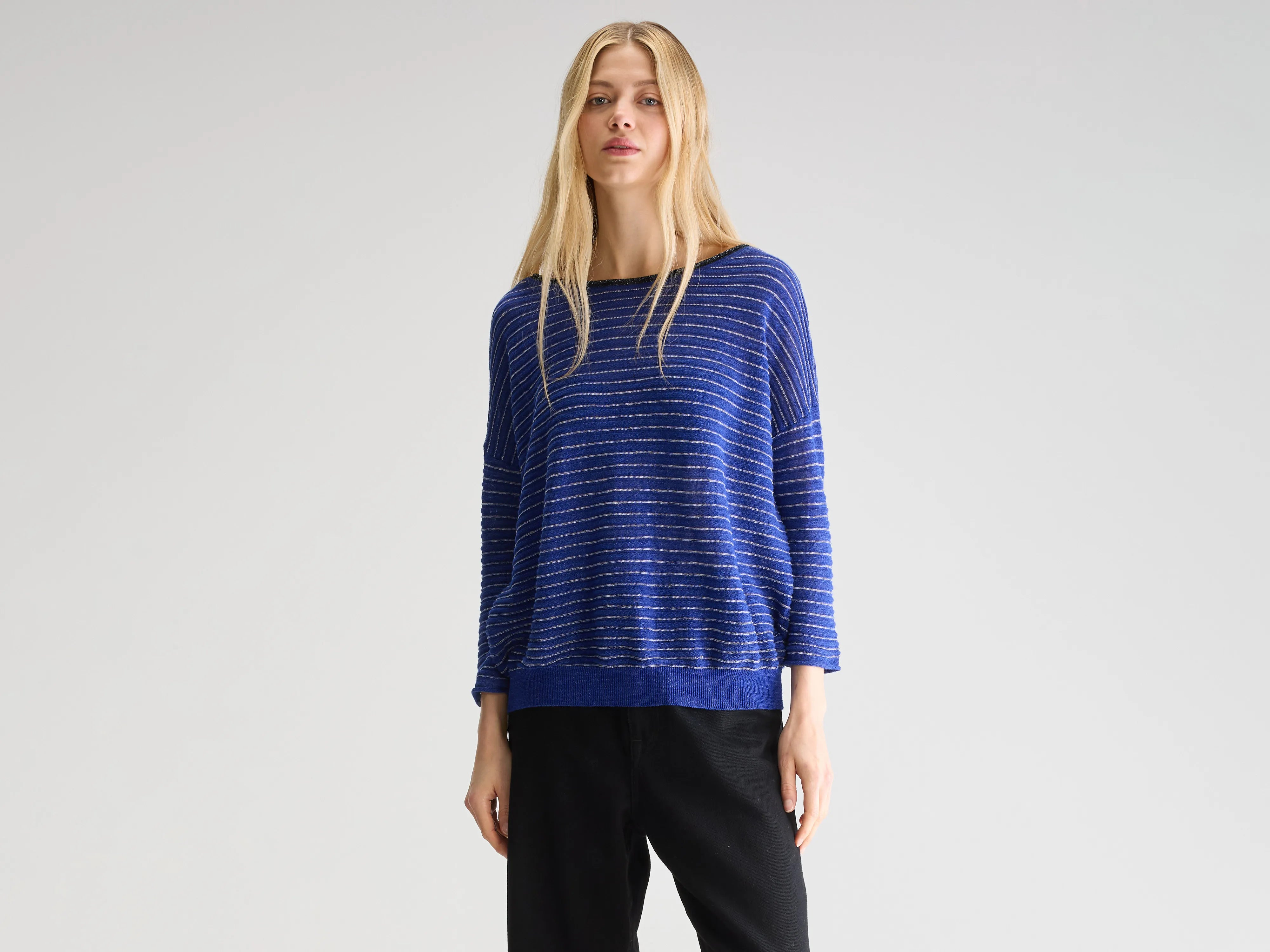 Neep boat-neck sweater (251 / W / STRIPE A) Terry Blend Velvet Blend Canvas Blend