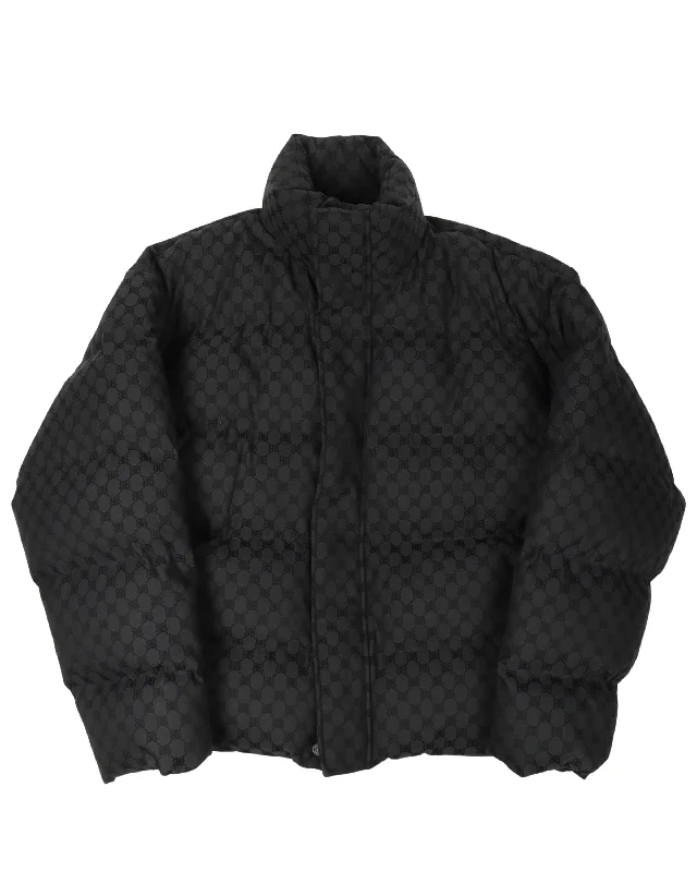 Gucci Hacker Monogram Puffer Jacket Tiered Jacket Buttoned Jacket Zippered Jacket