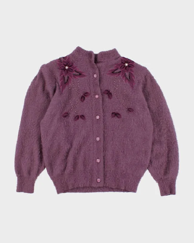Vintage 80s Keomi Purple Angora Cardigan - L Wool Cardigan Cotton Cardigan Cashmere Cardigan