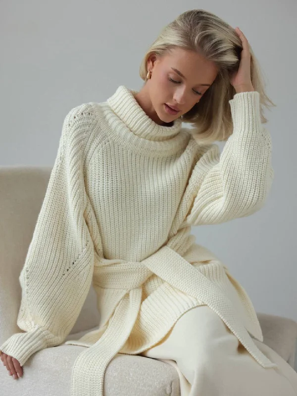 Oversized Knit Sweater with Belt Oversized Loose Flowy