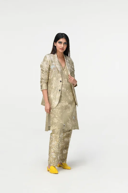 Rainforest Classic Trousers Oyster Grey Silk Brocade Trousers fashionable trendy