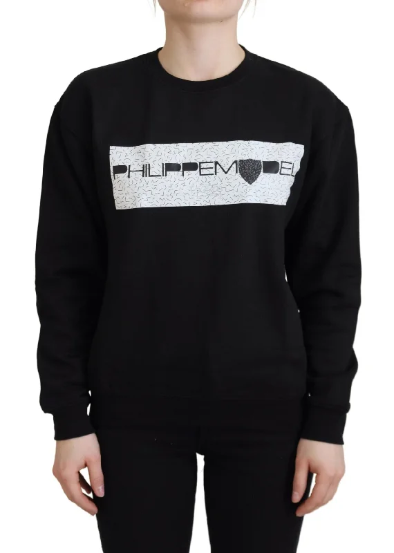 Philippe Model Chic Black Printed Cotton Sweater Graphic Sweater Embroidered Appliqued